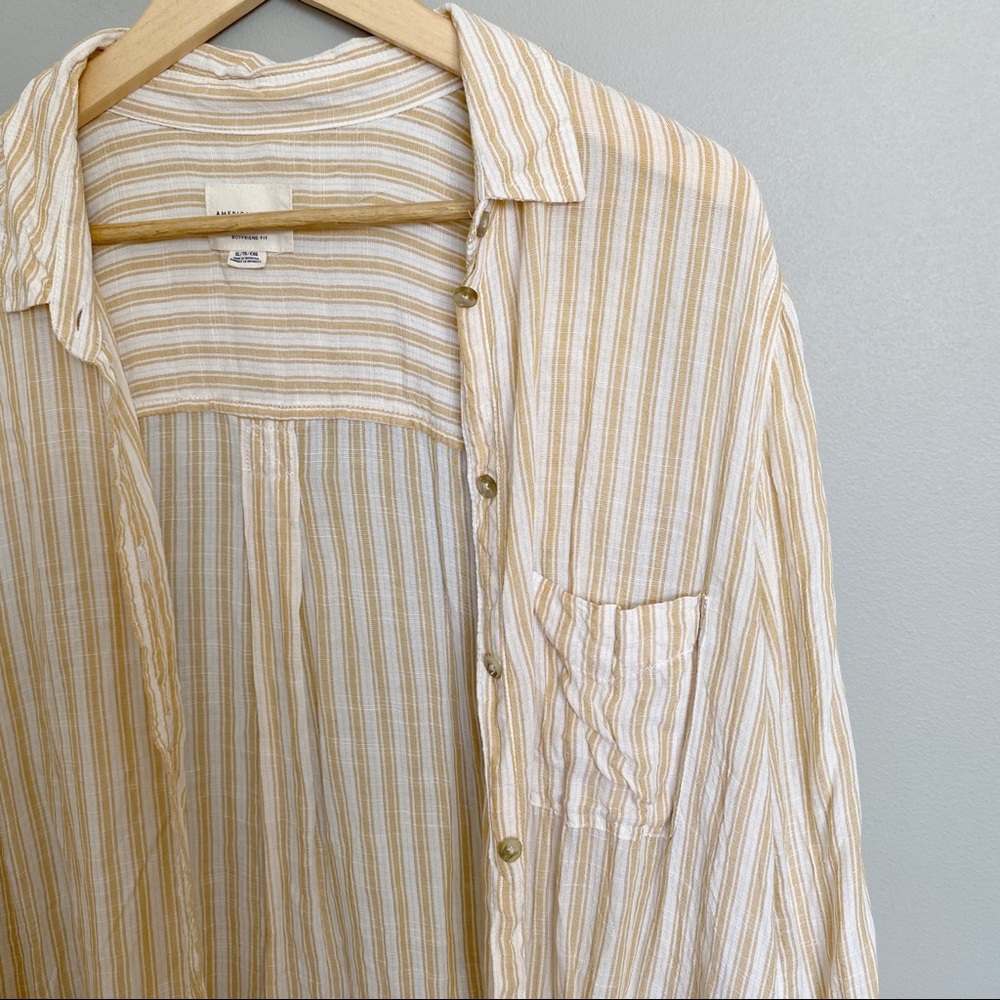American Eagle Striped Button Down Top XL Boyfriend Fit